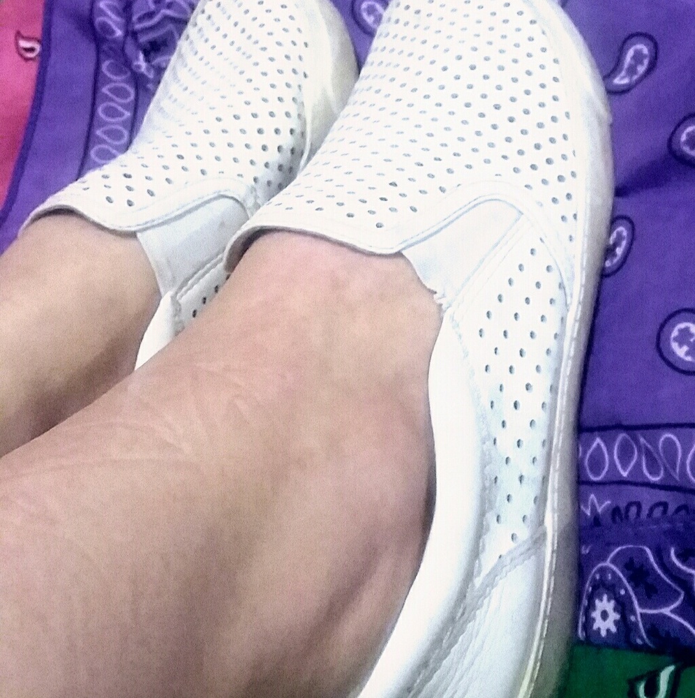 Clark's white leather slip on shoes